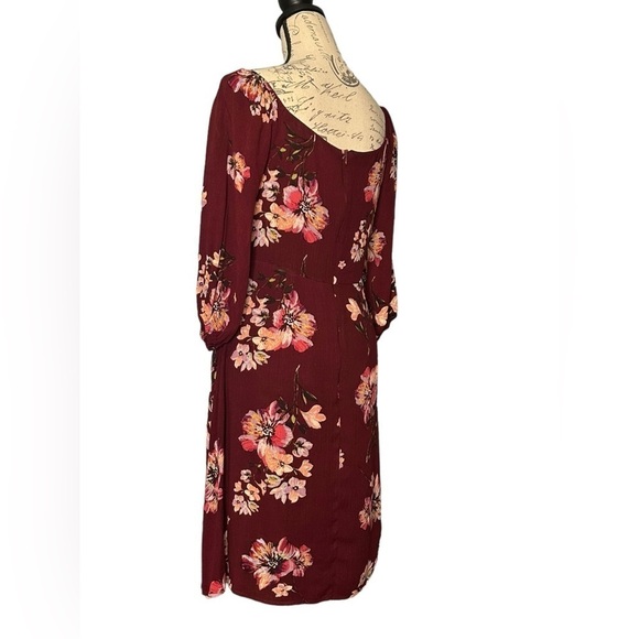 The Lulus Ardleigh Burgundy Floral Print Off-the-Shoulder Dress M 3/4 sleeve EUC - Picture 10 of 11